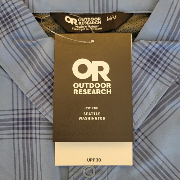 Outdoor Research Astroman Sun Shirt Mens Medium Plaid SS Snap Button Hiking UPF - Picture 6 of 9